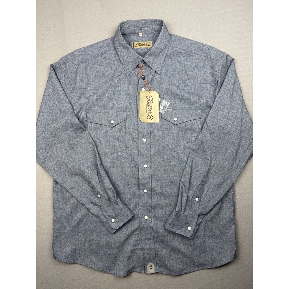 NWT Rafter C Men Size M/L Outdoor Collection Pearl Snap Shirt Blue